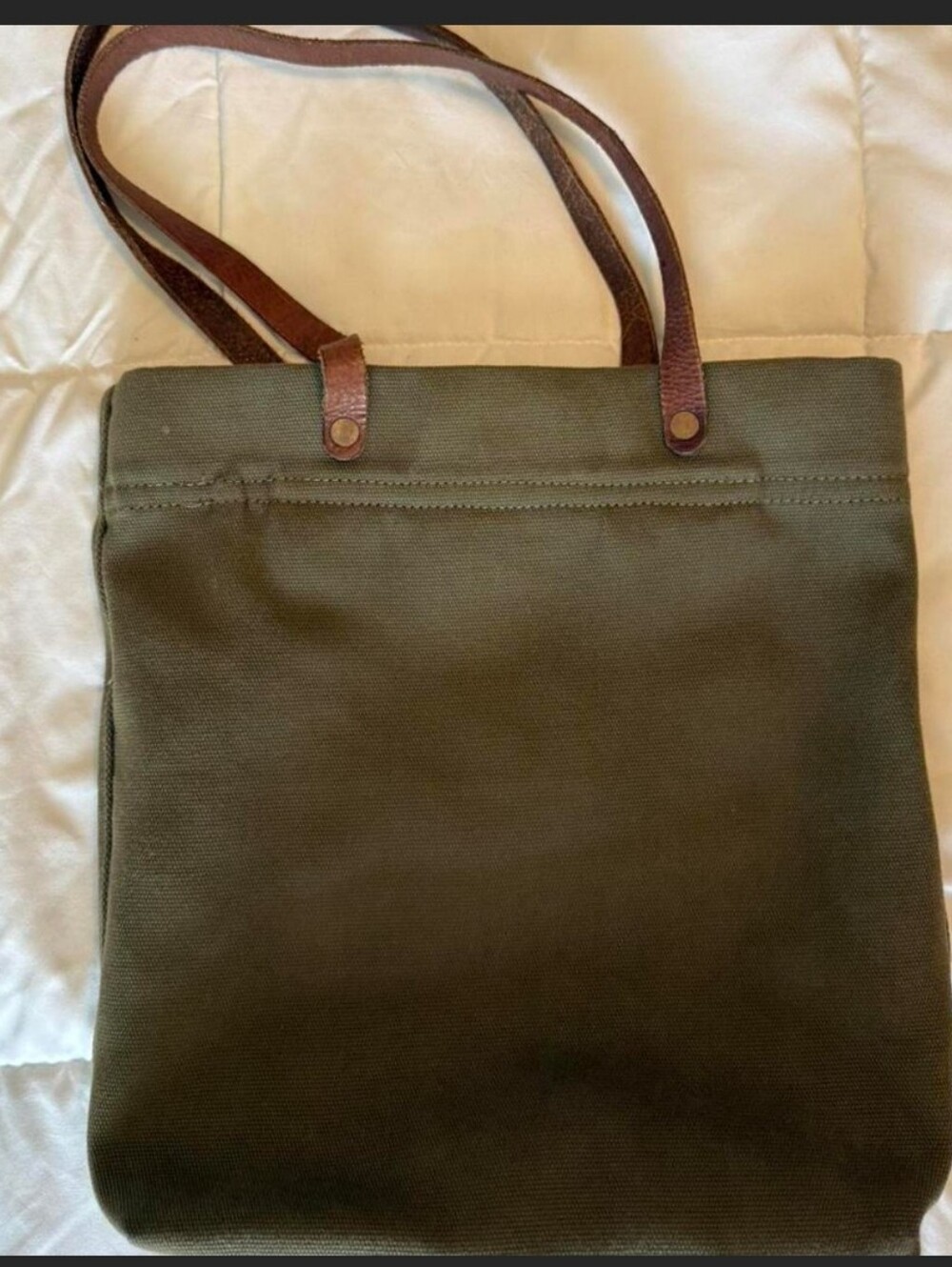 Nisolo olive canvas tote with leather straps